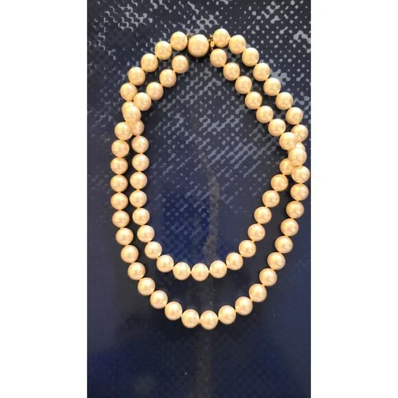 Vintage Majorica Double Strand Faux Pearl Choker 16 Large Iridescent Pearls
